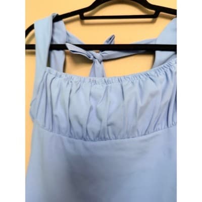 Blogilates Bow Back Tie Athletic Tank Top Blue Halter Ruched Front Small NWT - Thumbnail 12