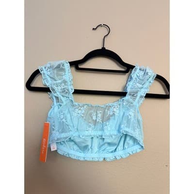 Colsie Lace Bralette & Skirt Set Blue Floral Lingerie 2 Piece Size Small NWT - Thumbnail 21