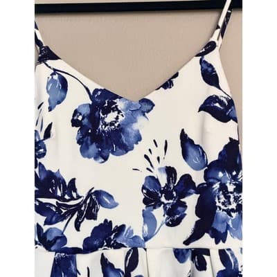 Monteau Floral Spaghetti Strap V Neckline Mini Sundress Blue White M - Thumbnail 6