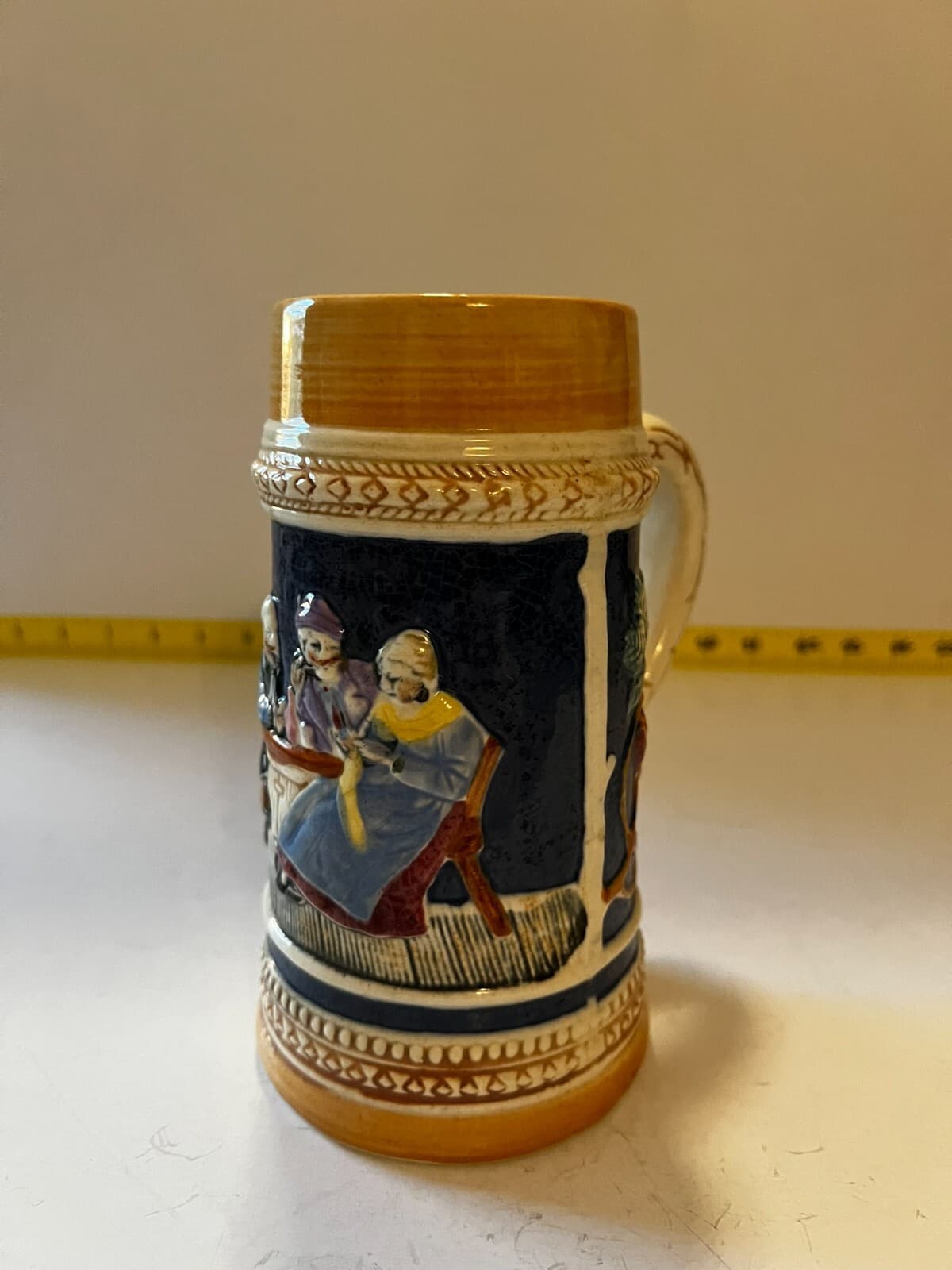Vintage Ceramic Beer Stein Mug Made In Japan Raised Artwork Design Pub Glassware - Thumbnail 2