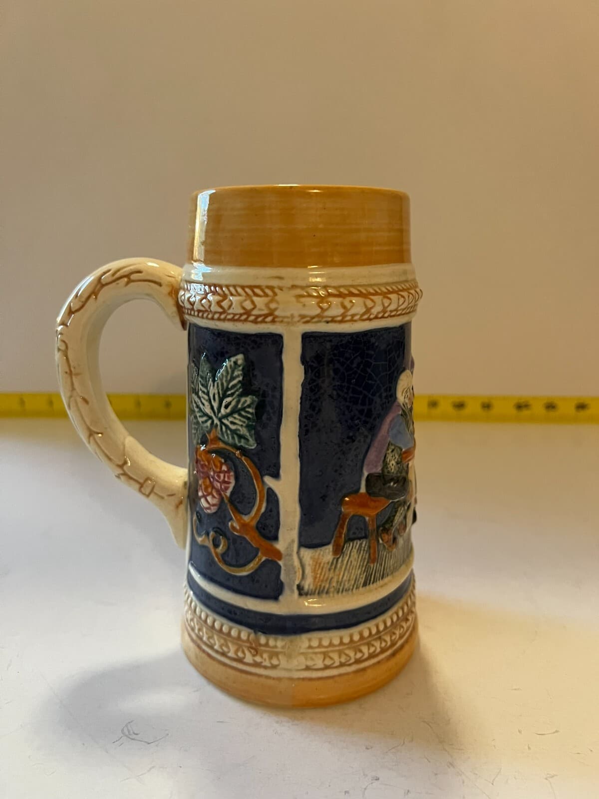 Vintage Ceramic Beer Stein Mug Made In Japan Raised Artwork Design Pub Glassware - Thumbnail 5
