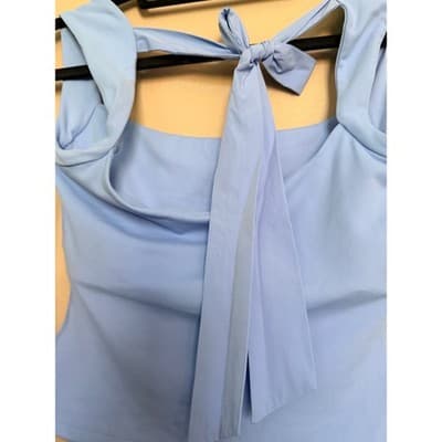 Blogilates Bow Back Tie Athletic Tank Top Blue Halter Ruched Front Small NWT - Thumbnail 8