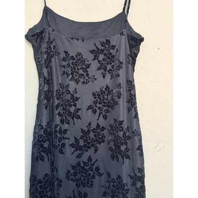 Vintage Floral Lace Velvet Spaghetti Strap Bodycon Maxi Dress Black Small EUC - Thumbnail 12