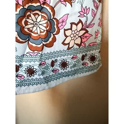 Women’s Boho Floral Bird Print Tunic Blouse Stand Collar Button Front Pink XXL - Thumbnail 4