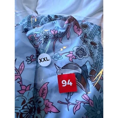 Women’s Boho Floral Bird Print Tunic Blouse Stand Collar Button Front Pink XXL - Thumbnail 5