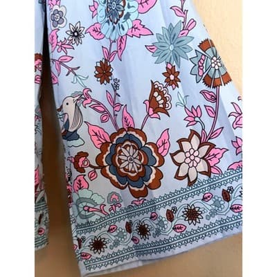 Women’s Boho Floral Bird Print Tunic Blouse Stand Collar Button Front Pink XXL - Thumbnail 7