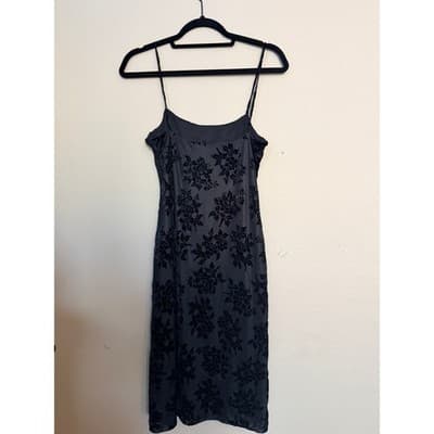Vintage Floral Lace Velvet Spaghetti Strap Bodycon Maxi Dress Black Small EUC - Thumbnail 13
