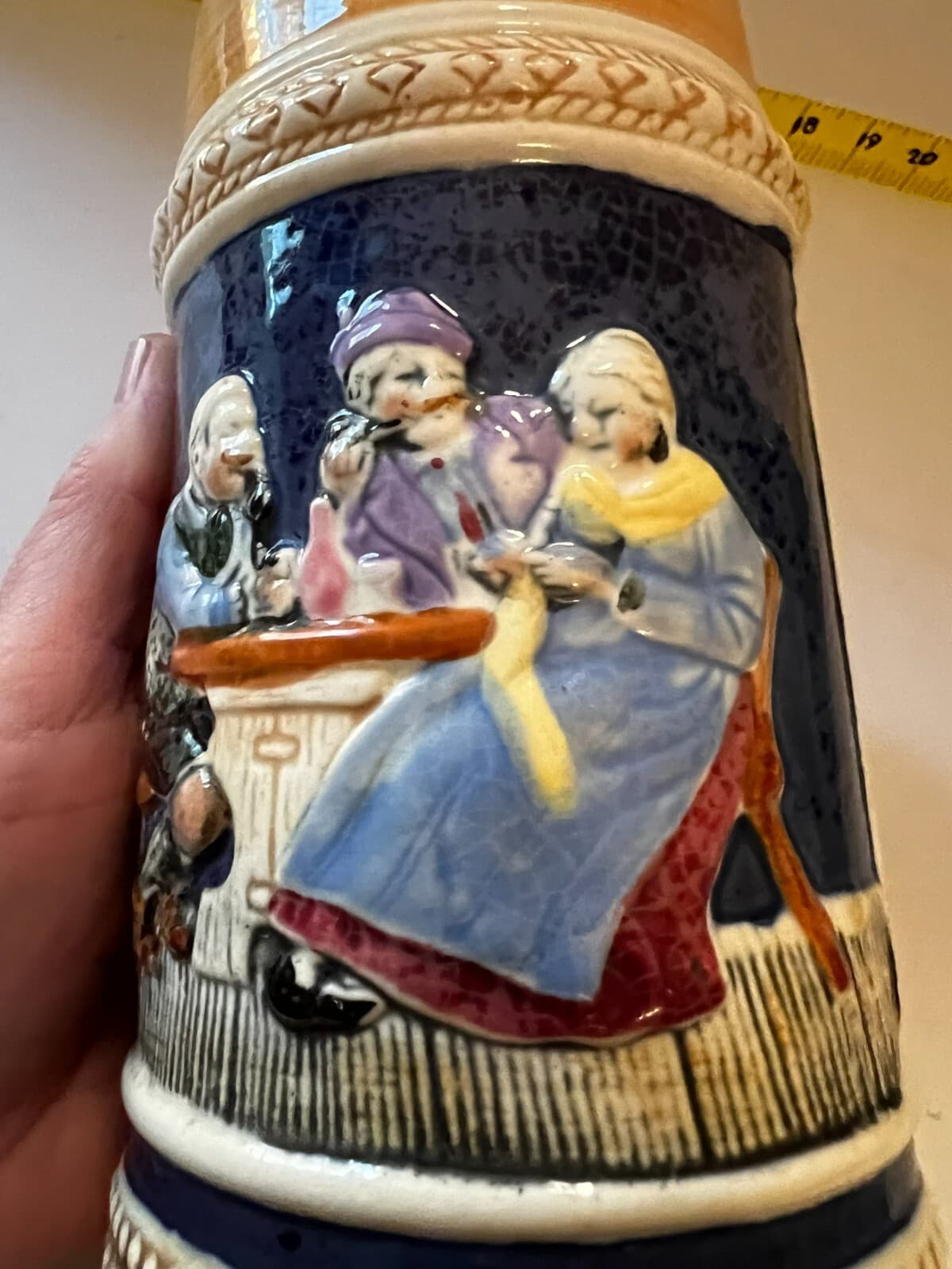 Vintage Ceramic Beer Stein Mug Made In Japan Raised Artwork Design Pub Glassware - Thumbnail 16