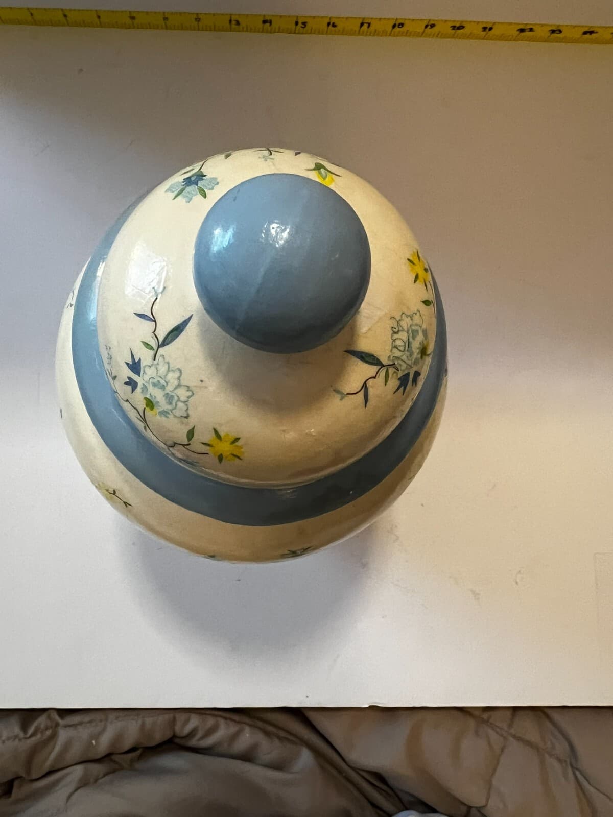 Ginger Jar & Lid White Blue Floral Decal Vintage Porcelain 10” Lidded Vase - Thumbnail 13