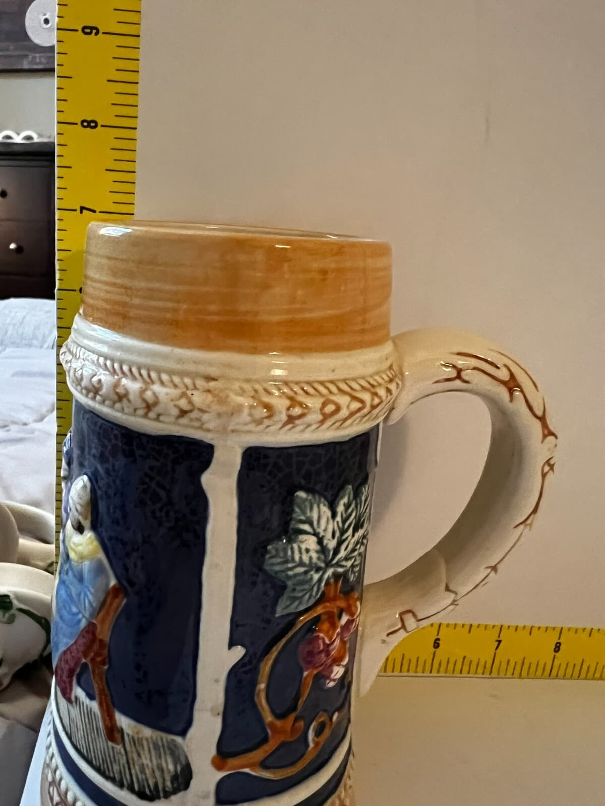Vintage Ceramic Beer Stein Mug Made In Japan Raised Artwork Design Pub Glassware - Thumbnail 22