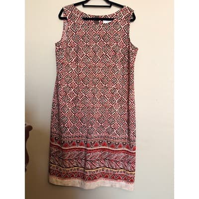 Sag Harbor Geometric Border Print Sheath Dress Red Sleeveless Knee Length 14 - Thumbnail 2