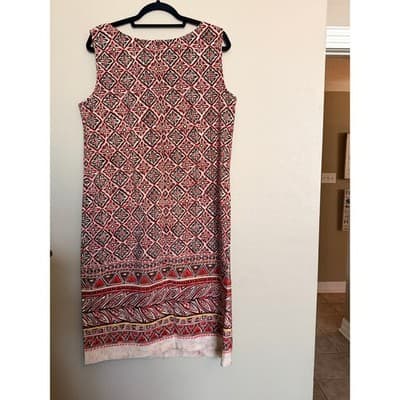 Sag Harbor Geometric Border Print Sheath Dress Red Sleeveless Knee Length 14 - Thumbnail 7