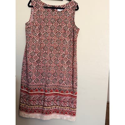 Sag Harbor Geometric Border Print Sheath Dress Red Sleeveless Knee Length 14 - Thumbnail 5