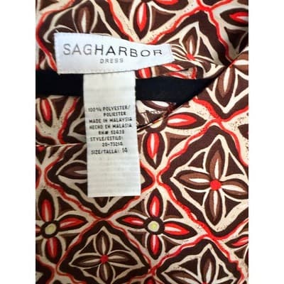 Sag Harbor Geometric Border Print Sheath Dress Red Sleeveless Knee Length 14 - Thumbnail 3