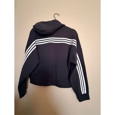 Adidas Cropped Hoodie Jacket Full Zip Black Athletic Sweatshirt Women’s Size M - Thumbnail 10