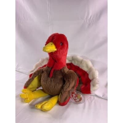TY Beanie Baby Gobbles Turkey Beanie Buddy Rare 8" Brown 1999 Double Tush Tag - Thumbnail 2
