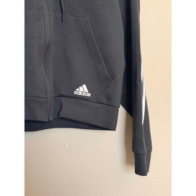 Adidas Cropped Hoodie Jacket Full Zip Black Athletic Sweatshirt Women’s Size M - Thumbnail 5