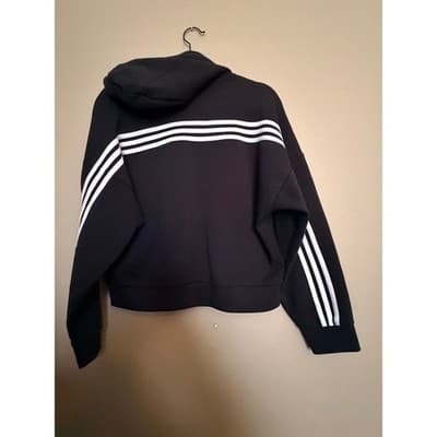 Adidas Cropped Hoodie Jacket Full Zip Black Athletic Sweatshirt Women’s Size M - Thumbnail 3
