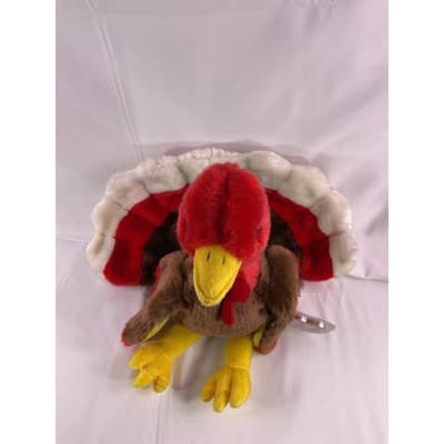 TY Beanie Baby Gobbles Turkey Beanie Buddy Rare 8" Brown 1999 Double Tush Tag - Thumbnail 4