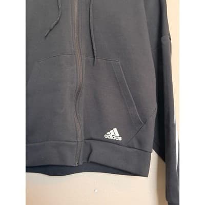 Adidas Cropped Hoodie Jacket Full Zip Black Athletic Sweatshirt Women’s Size M - Thumbnail 4