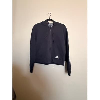 Adidas Cropped Hoodie Jacket Full Zip Black Athletic Sweatshirt Women’s Size M - Thumbnail 2