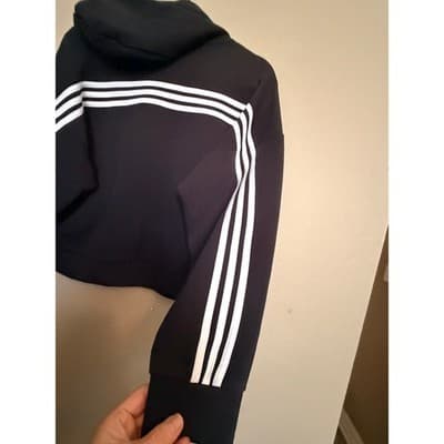 Adidas Cropped Hoodie Jacket Full Zip Black Athletic Sweatshirt Women’s Size M - Thumbnail 9