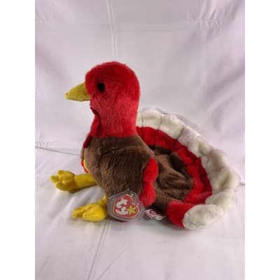 TY Beanie Baby Gobbles Turkey Beanie Buddy Rare 8" Brown 1999 Double Tush Tag - Thumbnail 5