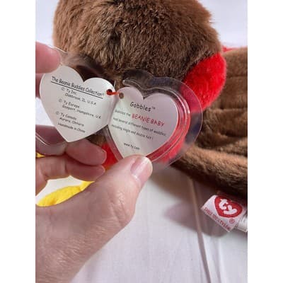 TY Beanie Baby Gobbles Turkey Beanie Buddy Rare 8" Brown 1999 Double Tush Tag - Thumbnail 15