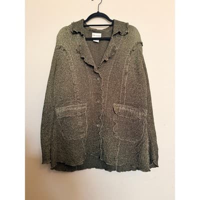 Toffee Apple Knit Ruffle Trim Button Front Long Sleeve Cardigan Brown XL EUC - Thumbnail 6