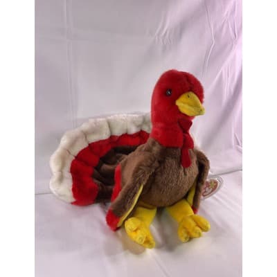 TY Beanie Baby Gobbles Turkey Beanie Buddy Rare 8" Brown 1999 Double Tush Tag - Thumbnail 3