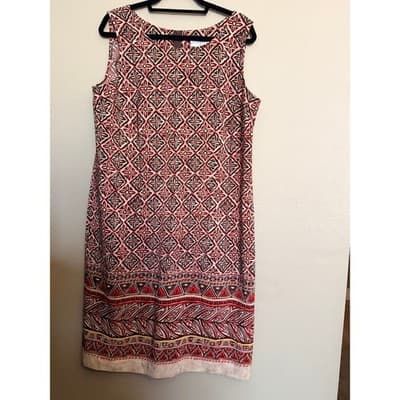 Sag Harbor Geometric Border Print Sheath Dress Red Sleeveless Knee Length 14 - Thumbnail 4