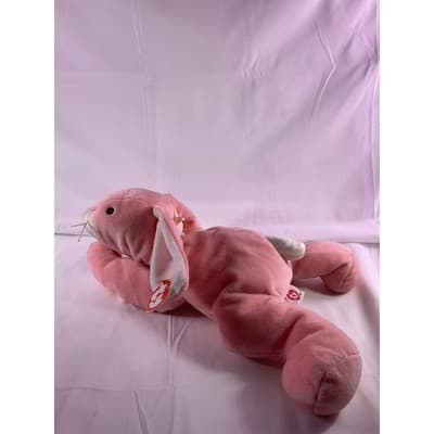 TY Pillow Pal Carrots Bunny Rabbit Beanie Baby With Ribbon Large Pink 1996 14" - Thumbnail 5