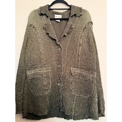 Toffee Apple Knit Ruffle Trim Button Front Long Sleeve Cardigan Brown XL EUC - Thumbnail 2