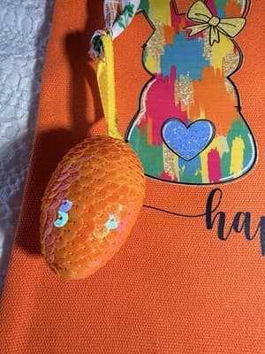 Easter Bunny Orange Cute Canvas Tote Custom Design Embellish OOAK Basket Bag NEW - Thumbnail 3