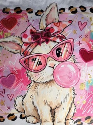 Easter Bunny Pink Bubble Canvas Tote Custom Design Embellish OOAK Basket Bag NEW - Thumbnail 7