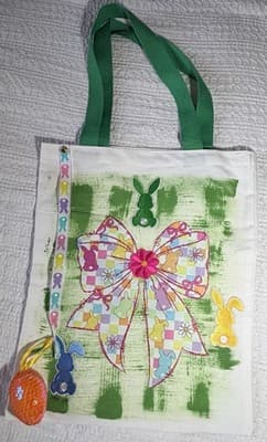 Easter Bunny Peep Floral Canvas Tote Custom Design Embellish OOAK Basket Bag NEW - Thumbnail 2