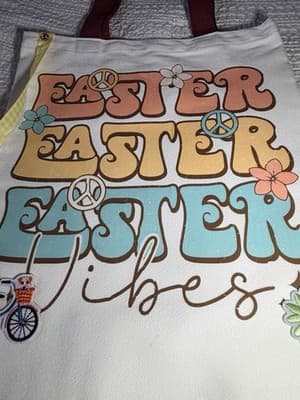 Easter Bunny Retro 70s Canvas Tote Custom Design Embellish OOAK Basket Bag NEW - Thumbnail 3