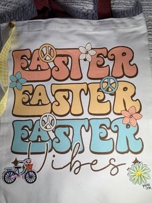 Easter Bunny Retro 70s Canvas Tote Custom Design Embellish OOAK Basket Bag NEW - Thumbnail 8
