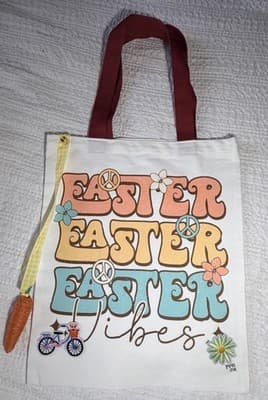 Easter Bunny Retro 70s Canvas Tote Custom Design Embellish OOAK Basket Bag NEW - Thumbnail 2