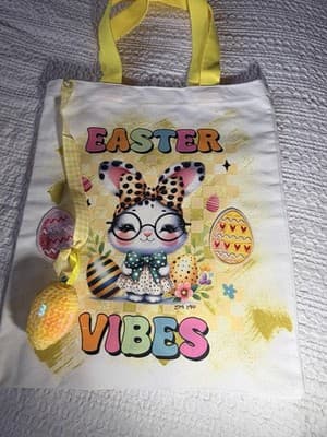 Easter Bunny Vibes Smart Canvas Tote Custom Design Embellish OOAK Basket Bag NEW - Thumbnail 9