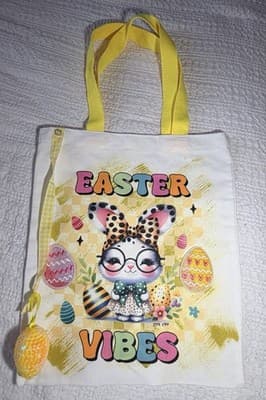 Easter Bunny Vibes Smart Canvas Tote Custom Design Embellish OOAK Basket Bag NEW - Thumbnail 2