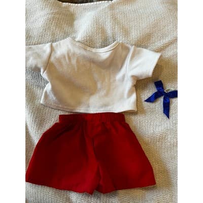 Build A Bear Workshop White Flag T-Shirt Red Short July 4th Patriotic Clothing - Thumbnail 2