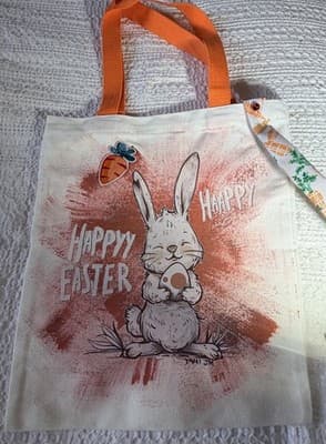 Easter Bunny Carrot Canvas Tote Custom Design Embellish OOAK Basket Bag NEW - Thumbnail 10
