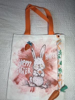 Easter Bunny Carrot Canvas Tote Custom Design Embellish OOAK Basket Bag NEW - Thumbnail 2