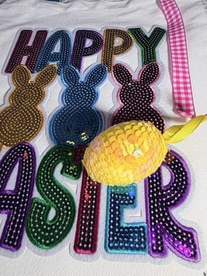 Easter Bunny Sequin Blue Canvas Tote Custom Design Embellish OOAK Basket Bag NEW - Thumbnail 3