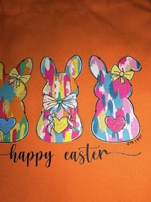 Easter Bunny Orange Cute Canvas Tote Custom Design Embellish OOAK Basket Bag NEW - Thumbnail 2