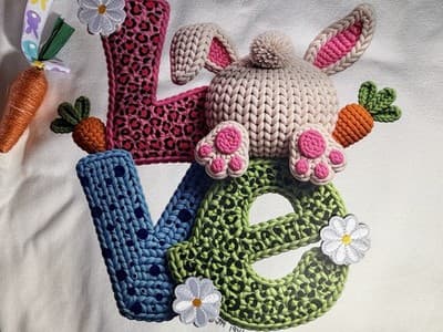 Easter Bunny Tail LOVE Canvas Tote Custom Design Embellish OOAK Basket Bag NEW - Thumbnail 3