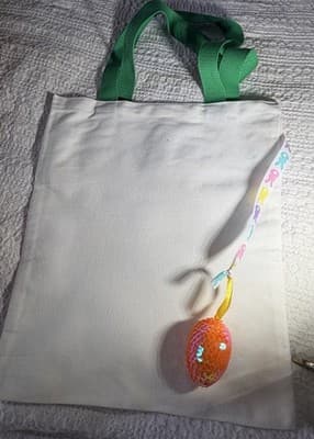 Easter Bunny Peep Floral Canvas Tote Custom Design Embellish OOAK Basket Bag NEW - Thumbnail 9