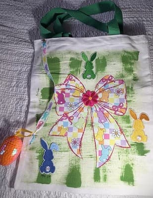 Easter Bunny Peep Floral Canvas Tote Custom Design Embellish OOAK Basket Bag NEW - Thumbnail 8