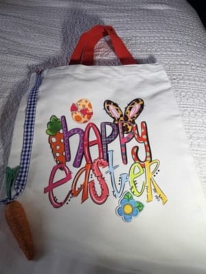 Easter Bunny Happy Canvas Tote Custom Design Embellish OOAK Basket Bag NEW - Thumbnail 7